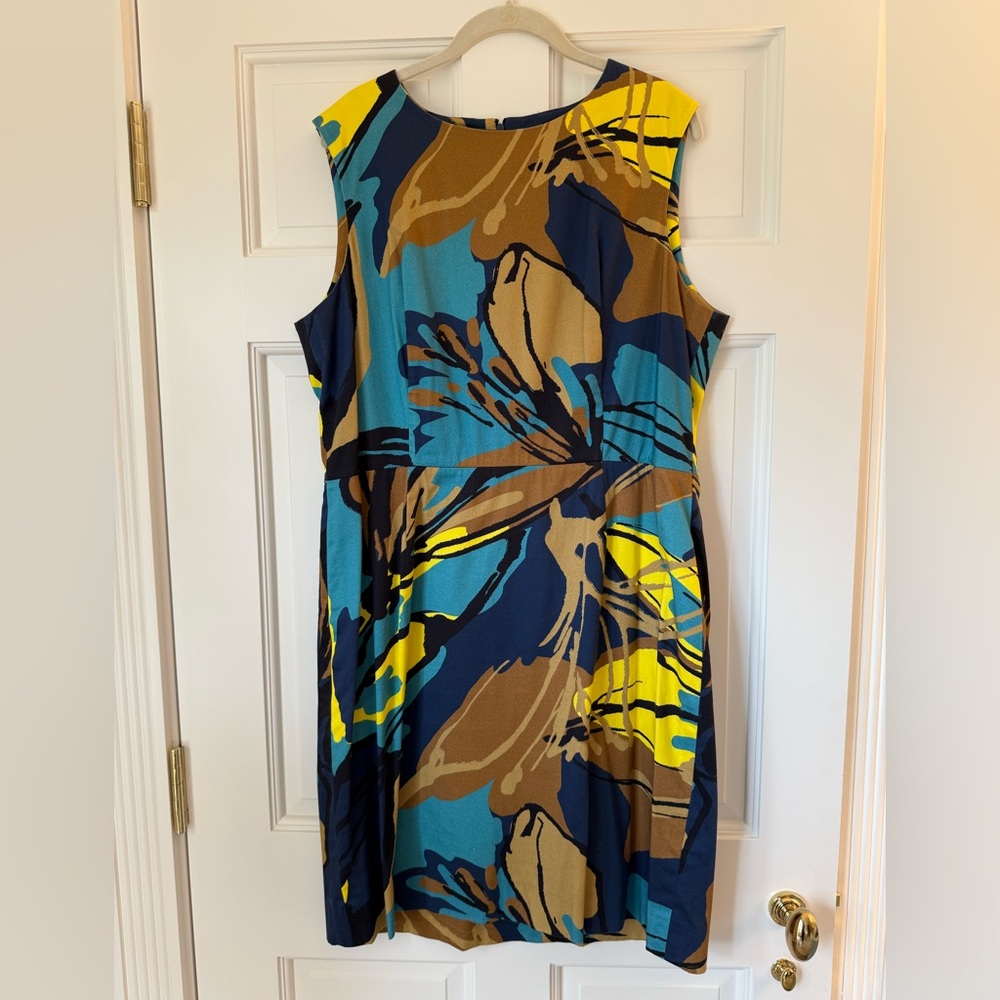 Carolina Herrera Women’s Multi Color Abstract Sleeveless Shift Dress Sz 16 Blues